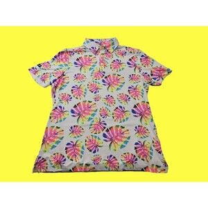 SUNDAY SWAGGER Men's L Multicolor Palm Leaf Short Sleeve Polo Golf Shirt Top Tee